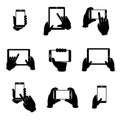 Hands holding phone and tablet vector icons set Royalty Free Stock Photo