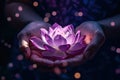 hands holding pink lotus flower, generative AI Royalty Free Stock Photo