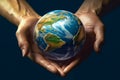 Hands Holding Planet - Earth Day Concept.AI generated