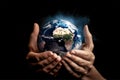 Hands holding planet earth globe. Generative AI Royalty Free Stock Photo