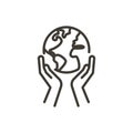 Hands holding planet earth globe vector thin line icon. Minimal illustration for concepts of environment awareness, ecology,