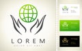 Hands holding planet logo vector Royalty Free Stock Photo