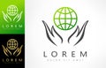 Hands holding planet vector logo Royalty Free Stock Photo
