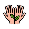Hands holding plant icon. Vector sign of environment protection, ecology concept logo. Agriculture illustration Royalty Free Stock Photo