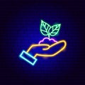 Hands Holding Plant Neon Sign Royalty Free Stock Photo
