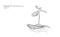 Hands holding plant sprout ecological abstract concept. 3D render seedling tree leaves. Save planet nature environment