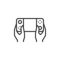 Hands Holding Portable Game Pad line icon