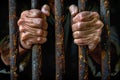 male hands holding prison bars Royalty Free Stock Photo