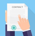 Hands holding and reading contract Flat style Business concept. Royalty Free Stock Photo