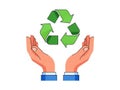 Hands holding recycling symbol isolated on white background Royalty Free Stock Photo