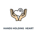 hands holding red heart icon. receive or accept love, philanthropy, volunteering or assistance, modern design, concept symbol
