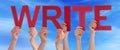 Hands Holding Red Straight Word Write Blue Sky Royalty Free Stock Photo