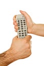 Hands holding a remote control Royalty Free Stock Photo