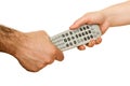 Hands holding a remote control Royalty Free Stock Photo