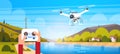 Hands Holding Remote Controller For Modern Drone Fly Over Beautiful Natural Background Royalty Free Stock Photo