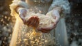 Hands holding and scattering grains in soft light Royalty Free Stock Photo