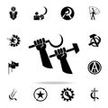 Hands holding a sickle and a hammer icon. Detailed set of communism and socialism icons. Premium graphic design. One of the Royalty Free Stock Photo