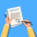 Hands holding and signing business contract pape