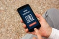 Hands holding smart phone with web hosting concept on screen