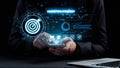 Hands Holding Smartphone with Digital Marketing Strategy Interface, Target Concept, Business Growth, Technology Royalty Free Stock Photo