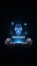 Hands holding smartphone displaying deepfake face technology Royalty Free Stock Photo