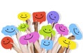 Hands Holding Smiley Face Speech Bubbles Royalty Free Stock Photo