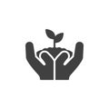 Hands holding soil with sprout vector icon Royalty Free Stock Photo
