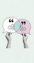 Hands holding speech bubbles with gears inside Royalty Free Stock Photo