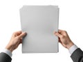 Hands holding a stack of blank paper sheets Royalty Free Stock Photo