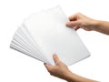Hands holding a stack of blank white paper sheets Royalty Free Stock Photo