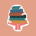 Hands holding stack of books illustration for sticker design. Royalty Free Stock Photo