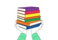 Hands Holding a Stack of Colorful Books - Vector Illustration of Education, Knowledge, and Learning Concept Royalty Free Stock Photo
