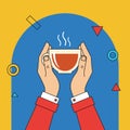 Hands Holding a Steaming Cup of Tea or Coffee Royalty Free Stock Photo