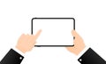 Hands holding tablet computer with blank screen. Flat design concept on isolated background. Eps 10 vector. Business concept Royalty Free Stock Photo