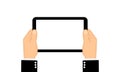 Hands holding tablet computer with blank screen. Flat design concept on isolated background. Eps 10 vector. Business concept Royalty Free Stock Photo