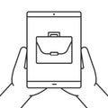 Hands holding tablet computer linear icon Royalty Free Stock Photo