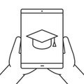 Hands holding tablet computer linear icon