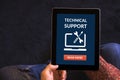 Hands holding tablet computer with technical support concept on Royalty Free Stock Photo