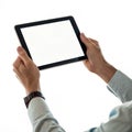 Hands holding tablet isolated on white background Royalty Free Stock Photo