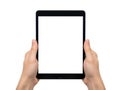 Hands holding tablet isolated on white background Royalty Free Stock Photo