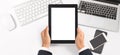 Hands holding tablet touch screen Royalty Free Stock Photo