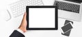 Hands holding tablet touch screen Royalty Free Stock Photo