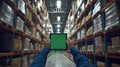 The hands holding tablet in warehouse.AI generated image Royalty Free Stock Photo