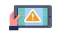 Hands Holding Tablet with Warning Signal, vector design Generative AI Royalty Free Stock Photo