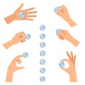 A hands are holding, taking and giving the silver coins Royalty Free Stock Photo