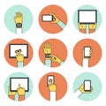 Hands Holding Touch Screen Devices Icons Royalty Free Stock Photo