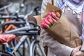 Hands holding tulips Royalty Free Stock Photo