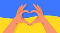 hands holding Ukrainian flag heart shape gesture pray for Ukraine peace save Ukraine from russia stop war concept Royalty Free Stock Photo