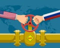 Hands holding a valve. Gas pipeline Nord Stream Royalty Free Stock Photo