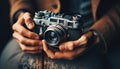 Hands holding a vintage camera